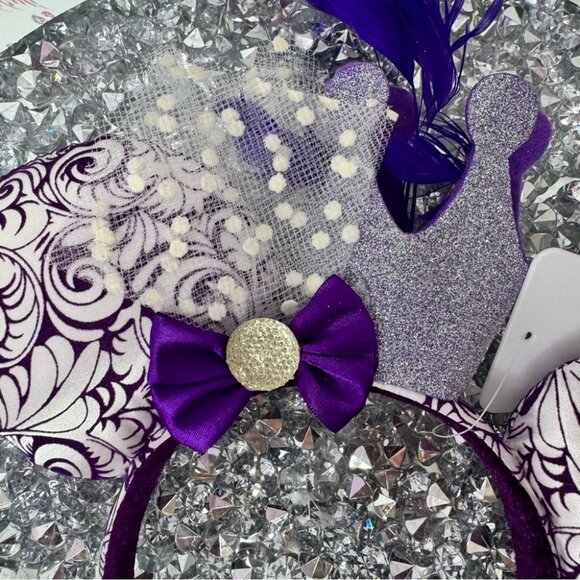 Disney ears jubilee brand new with tags crown feather bow Purple Silver Headband - Picture 8 of 10